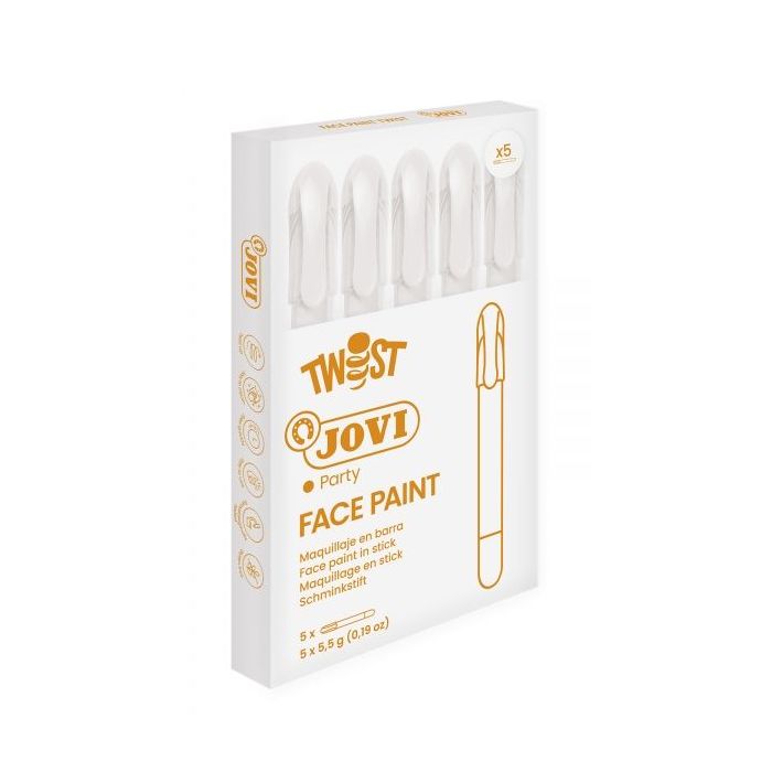 Jovi Twist Stick de Pintura de Cara - Hipoalergenico - Base Agua - Facil Aplicacion - Gran Cobertura - Secado Rapido - Facil de Retirar - Libre de Parabenos y Alergenos - Color Blanco