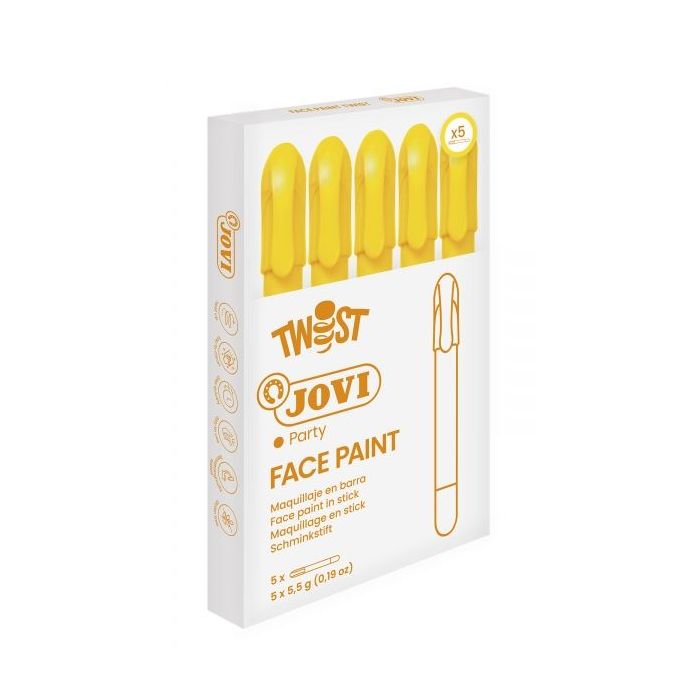 Jovi Twist Stick de Pintura de Cara - Hipoalergenico - Base Agua - Facil Aplicacion - Gran Cobertura - Seca Rapido - Facil de Retirar - sin Parabenos - Color Amarillo