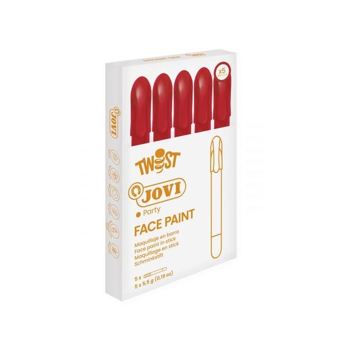 Jovi Twist Stick de Pintura de Cara - Hipoalergenico - Base Agua - Facil de Aplicar y Retirar - Gran Cubricion - Seca Rapido - sin Parabenos - Color Rojo
