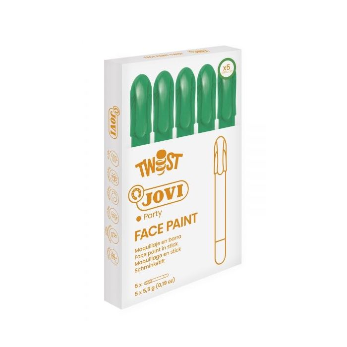 Jovi Twist Stick de Pintura de Cara - Hipoalergenico - Base Agua - Facil Aplicacion - Gran Cubricion - Seca Rapido - No Grasoso - Facil de Retirar - Color Verde