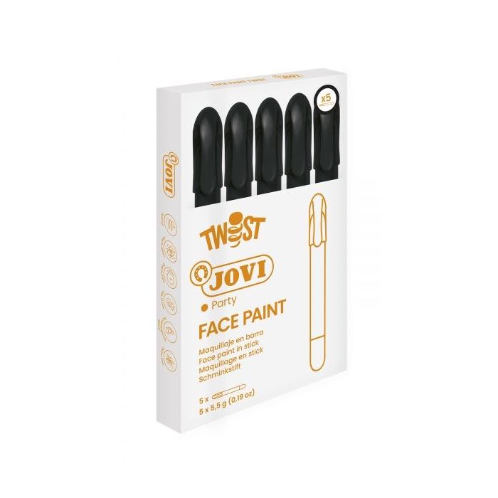 Jovi Twist Stick de Pintura de Cara - Hipoalergenico - Base Agua - Facil de Aplicar y Retirar - Gran Cubricion - Seca Rapido - sin Parabenos - Seguro para Todo Tipo de Pieles - Color Negro