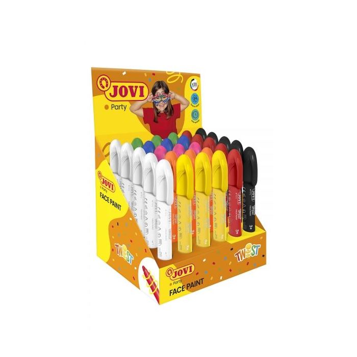 Jovi Twist Face Paint Expositor 30 Sticks de Maquillaje - Base Agua - Facil Aplicacion - para Todo Tipo de Pieles - Gran Capacidad Cubriente - Color Surtido
