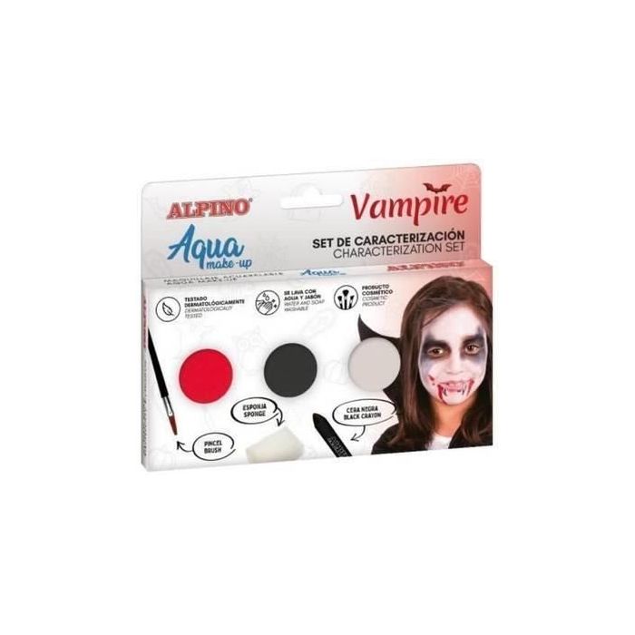 Alpino Aqua Make Up Set de Caracterizacion de Vampiros - 3 Polveras + Cera Negra + Pincel + Esponja
