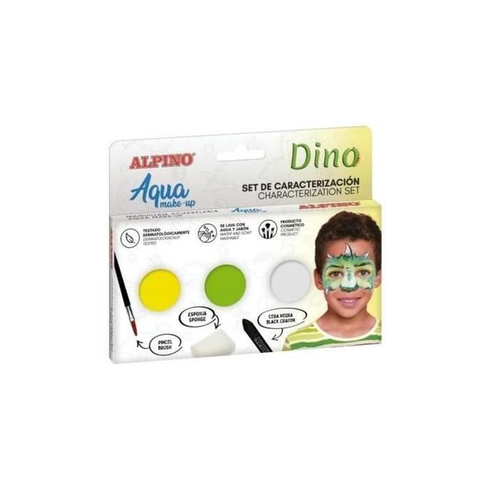 Alpino Aqua Make Up Set de Caracterizacion de Dinosaurio - 3 Polveras + Cera Negra + Pincel + Esponja