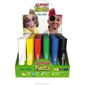 Alpino Fiesta Face Stick Expositor con 36 Barritas de Pintura Facial - Sistema Retractil Giratorio - Se Lava con Agua - Testado Dermatologicamente