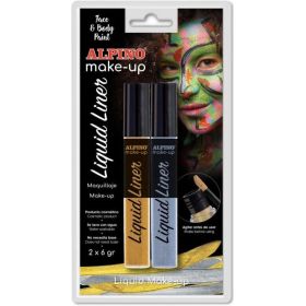 Alpino Make-up Liquid Liner Pack con 2 Botes de Maquillaje Liquido con Aplicador - Se Lava con Agua - Testado Dermatologicamente - Colores Oro y Plata