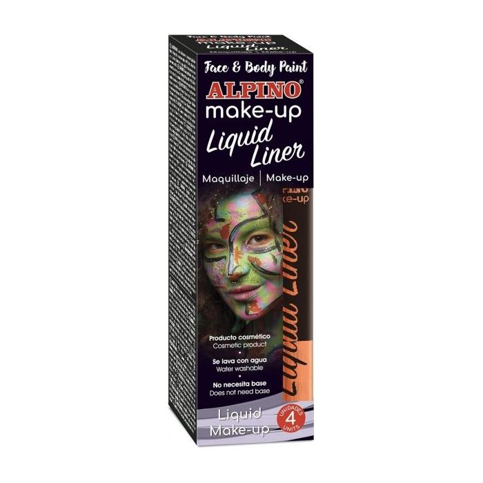 Alpino Make-up Liquid Liner Pack con 4 Botes de Maquillaje Liquido con Aplicador - Se Lava con Agua - Testado Dermatologicamente - Color Naranja