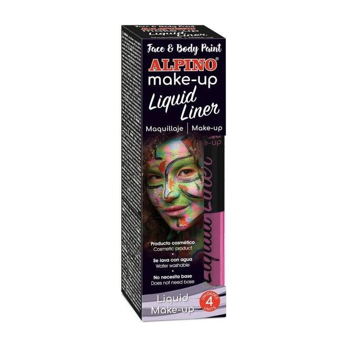 Alpino Make-up Liquid Liner Pack con 4 Botes de Maquillaje Liquido con Aplicador - Se Lava con Agua - Testado Dermatologicamente - Color Rosa
