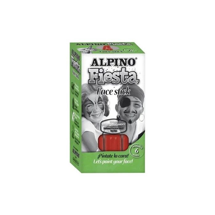 Alpino Fiesta Face Stick Pack con 6 Barritas de Pintura Facial - Sistema Retractil Giratorio - Se Lava con Agua - Testado Dermatologicamente - Color Rojo
