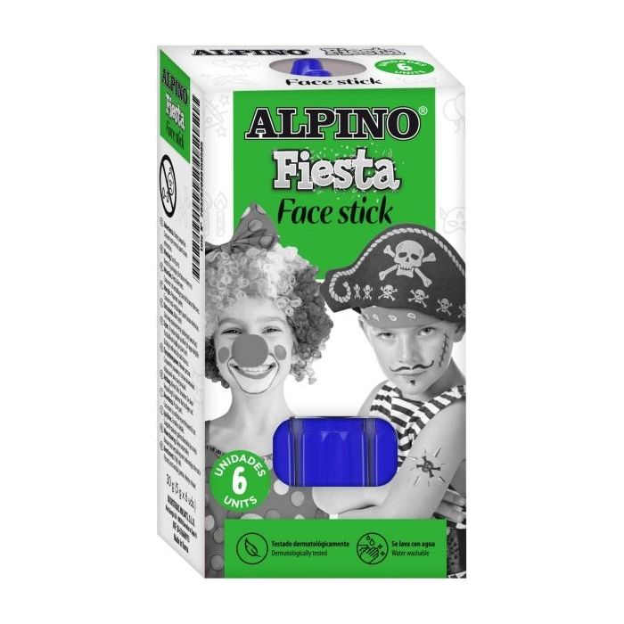 Alpino Fiesta Face Stick Pack con 6 Barritas de Pintura Facial - Sistema Retractil Giratorio - Se Lava con Agua - Testado Dermatologicamente - Color Azul