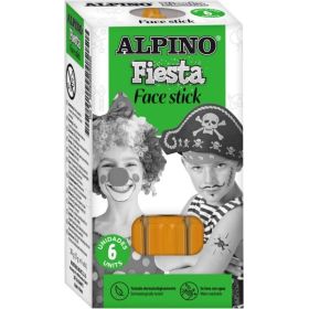 Alpino Fiesta Face Stick Pack con 6 Barritas de Pintura Facial - Sistema Retractil Giratorio - Se Lava con Agua - Testado Dermatologicamente - Color Naranja