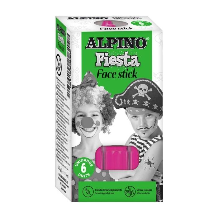 Alpino Fiesta Face Stick Pack con 6 Barritas de Pintura Facial - Sistema Retractil Giratorio - Se Lava con Agua - Testado Dermatologicamente - Color Rosa