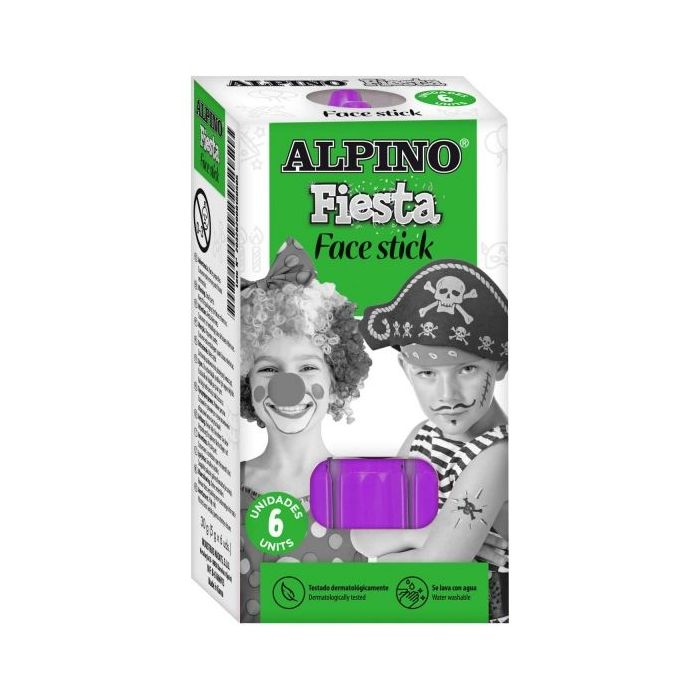 Alpino Fiesta Face Stick Pack con 6 Barritas de Pintura Facial - Sistema Retractil Giratorio - Se Lava con Agua - Testado Dermatologicamente - Color Violeta