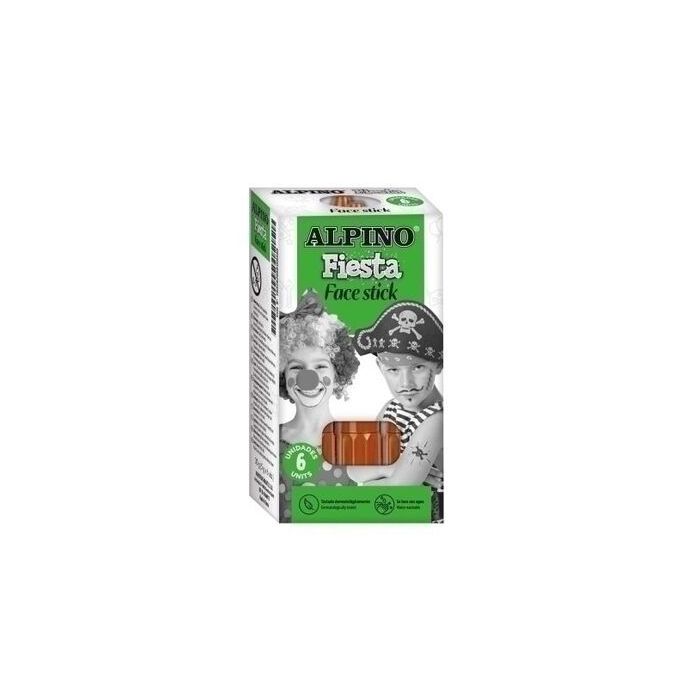 Alpino Fiesta Face Stick Pack con 6 Barritas de Pintura Facial - Sistema Retractil Giratorio - Se Lava con Agua - Testado Dermatologicamente - Color Marron