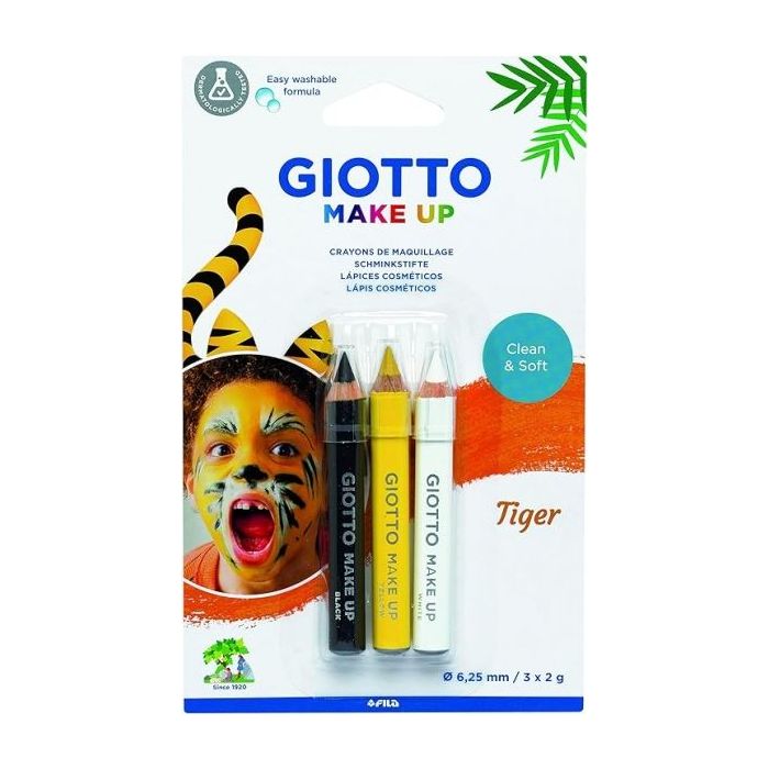 Giotto Make Up Tiger Pack con 3 Lapices Cosmeticos de Tematica Tigre - Se Lava con Agua - Dermatologicamente Testado - Colores Surtidos