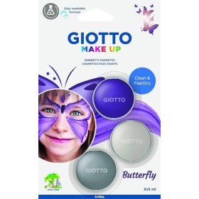 Giotto Make Up Butterfly Pack con 3 Maquillajes Faciales de Tematica Mariposa - Se Lava con Agua - Dermatologicamente Testado - Colores Surtidos