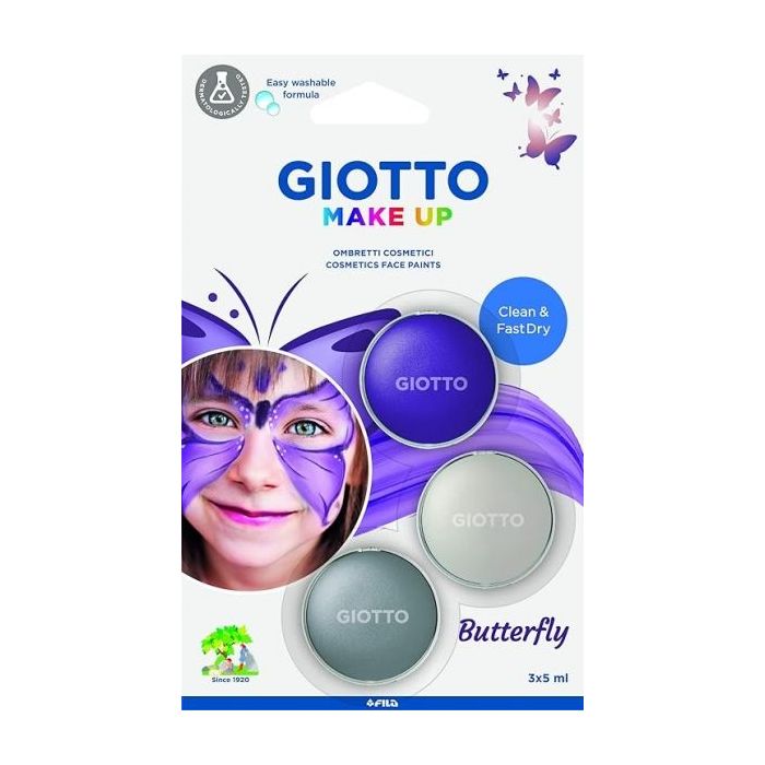 Giotto Make Up Butterfly Pack con 3 Maquillajes Faciales de Tematica Mariposa - Se Lava con Agua - Dermatologicamente Testado - Colores Surtidos