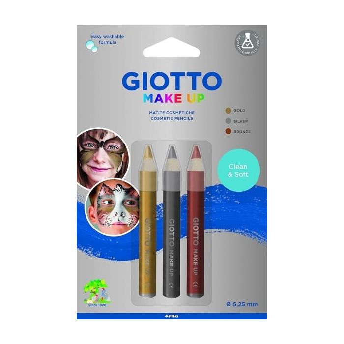 Giotto Make Up Metallic Pack con 3 Lapices Cosmeticos - Se Lava con Agua - Dermatologicamente Testado - Colores Metalicos Surtidos