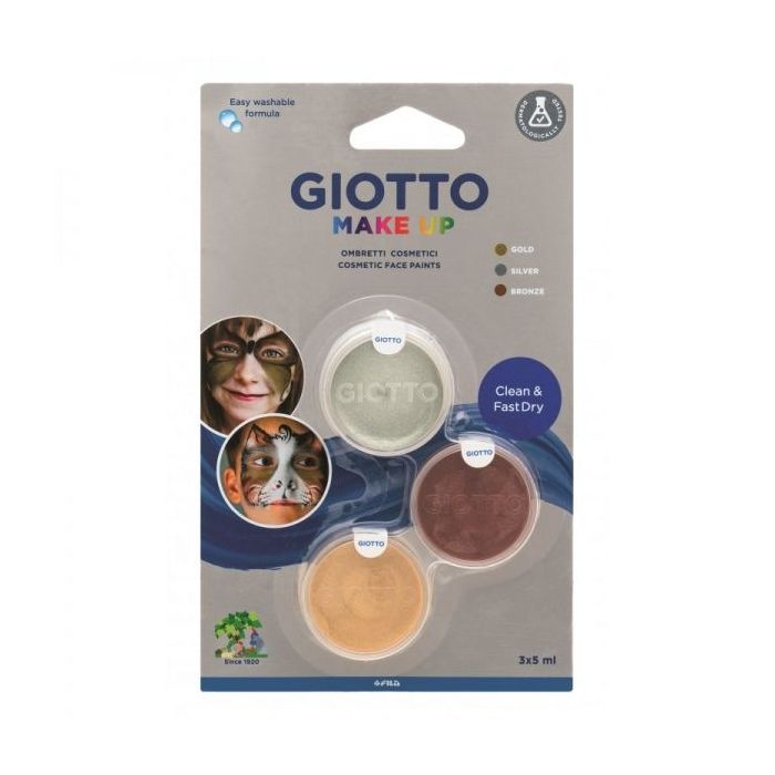 Giotto Make Up Metallic Pack con 3 Maquillajes Faciales - Se Lava con Agua - Dermatologicamente Testado - Colores Metalicos Surtidos
