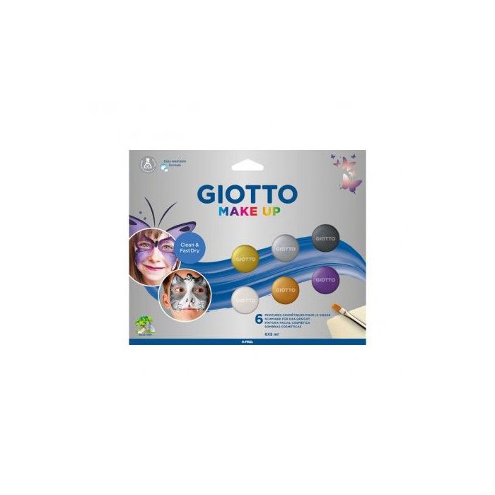 Giotto Make Up Metallic Pack con 6 Maquillajes Faciales - Se Lava con Agua - Dermatologicamente Testado - Colores Metalicos Surtidos