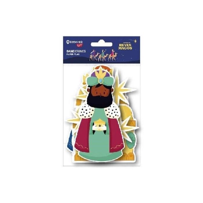 Bismark Pack de Banderines Colgantes de Papel Reyes Magos - Reyes, Estrellas y Cofres - No Incluye la Cuerda