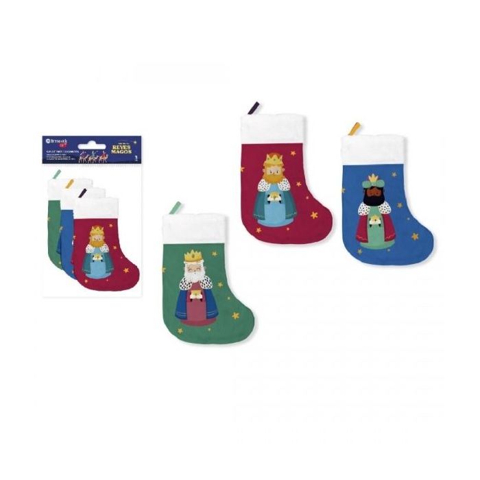 Bismark Pack de 3 Calcetines Decorativos Reyes Magos - Con Cinta para Colgar