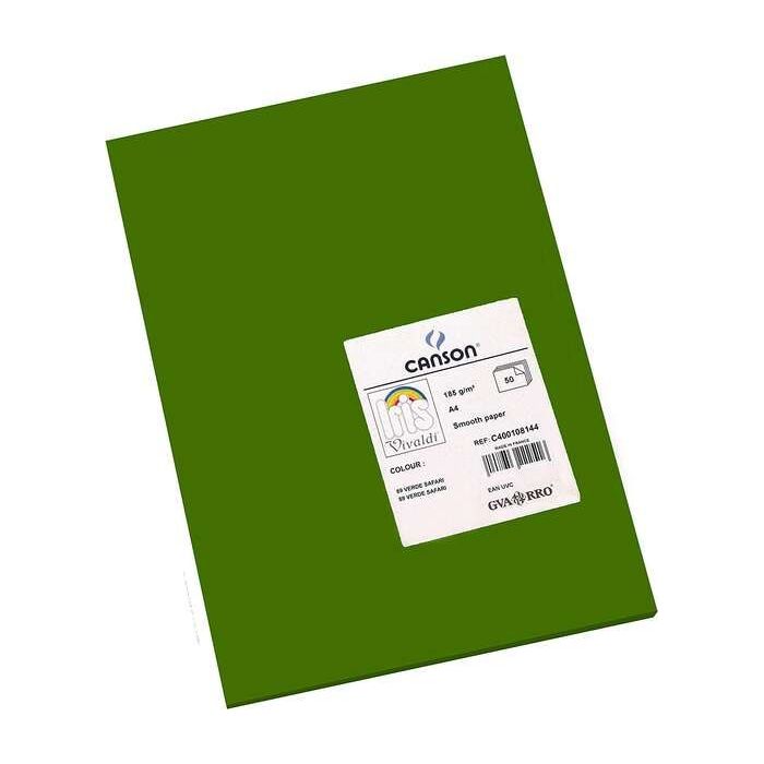 Canson Guarro Pack de 50 Cartulinas Iris A4 de 185g - 21x29.7cm - Color Verde Safari