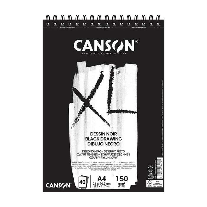 Canson XL Black Bloc de 40 Hojas A4 150g - Grano Fino - Espiral Microperforado - Color Negro