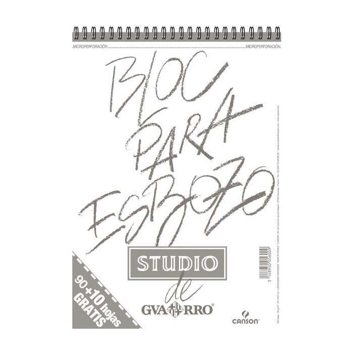 Canson Bloc para Esbozo A4 90+10 Hojas Gratis - Grano Ligero 90gr - Formato Album con Espiral Microperforado - Color Blanco Natural