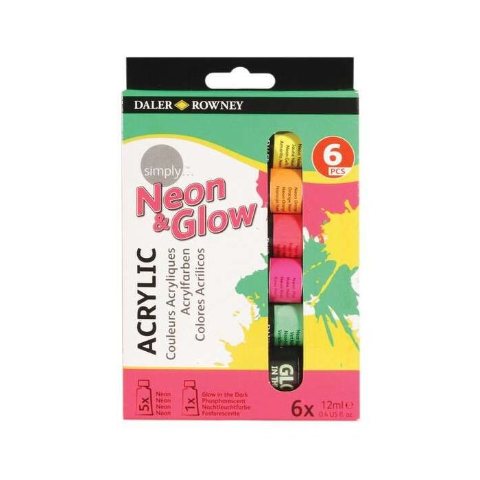 Daler Rowney Simply Pack de 6 Pinturas Acrilicas 12ml - Colores Surtidos Neon