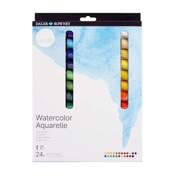 Daler Rowney Simply Pack de 24 Acuarelas 12ml - Se Humedecen Facilmente - Colores Surtidos