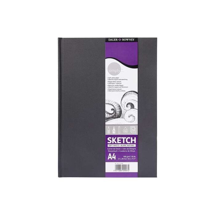Daler Rowney Simply Cuaderno de Dibujo Cosido A4 54 Hojas 100g/m2 - Cubierta Rigida - Color Blanco