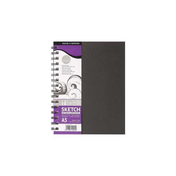 Daler Rowney Simply Cuaderno de Dibujo A5 100g/m2 - Cubierta Rigida con Encuadernacion en Espiral - Color Blanco