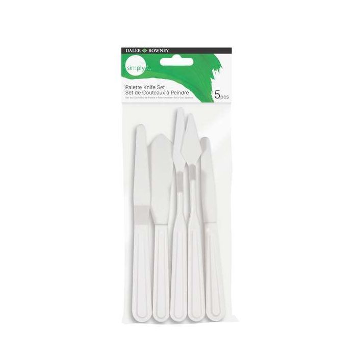Daler Rowney Simply Pack de 5 Espatulas de Plastico - Diferentes Formas - Plastico Duradero - Color Blanco