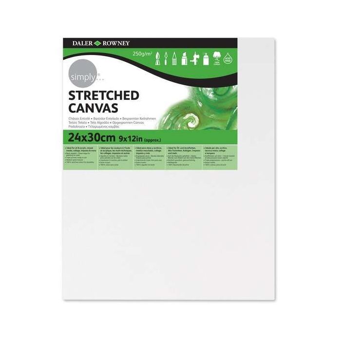Daler Rowney Simply Bastidor Entelado 24x30cm - Imprimacion Triple - Grano Medio - 100% Algodon sin Acido - 250g
