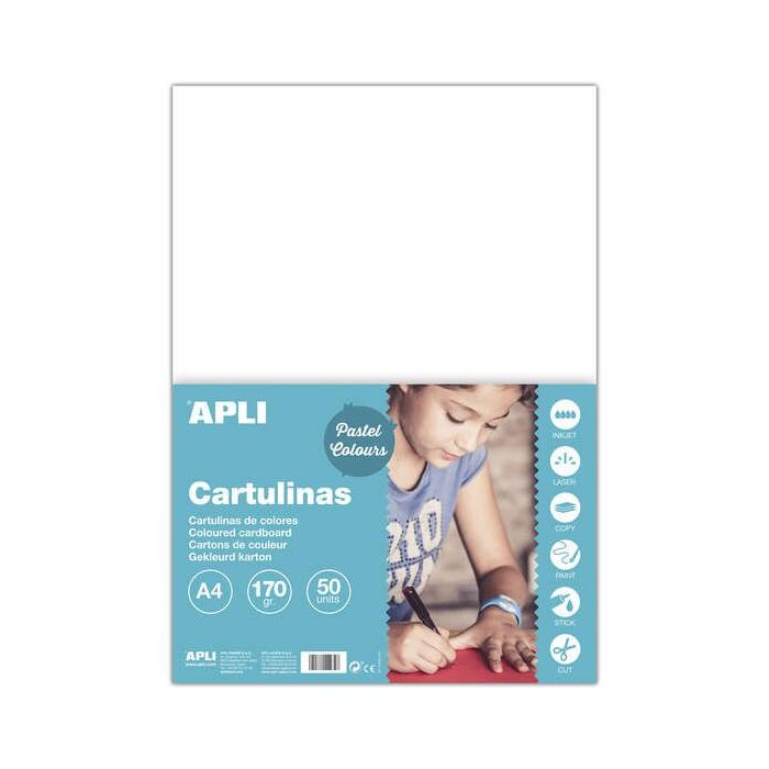 Apli Pack de 50 Cartulinas A4 170g - Libre de Acidos - Aptas para Uso EscolarColor Blanco
