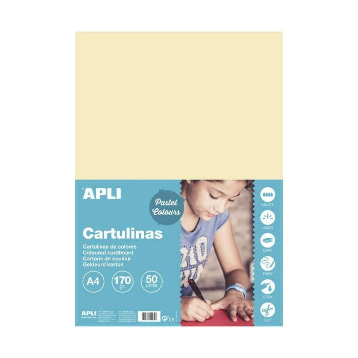 Apli Pack de 50 Cartulinas A4 170g - Libre de Acidos - Aptas para Uso Escolar - Color Marfil