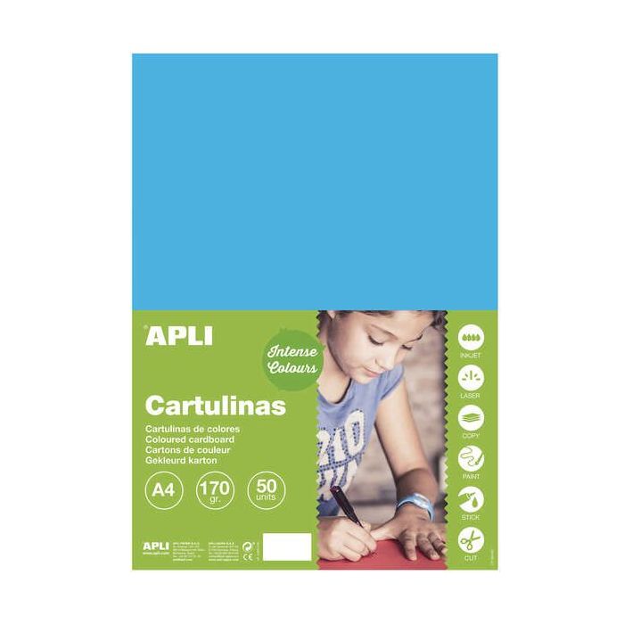 Apli Cartulina Azul Medio A4 170g 50 Hojas