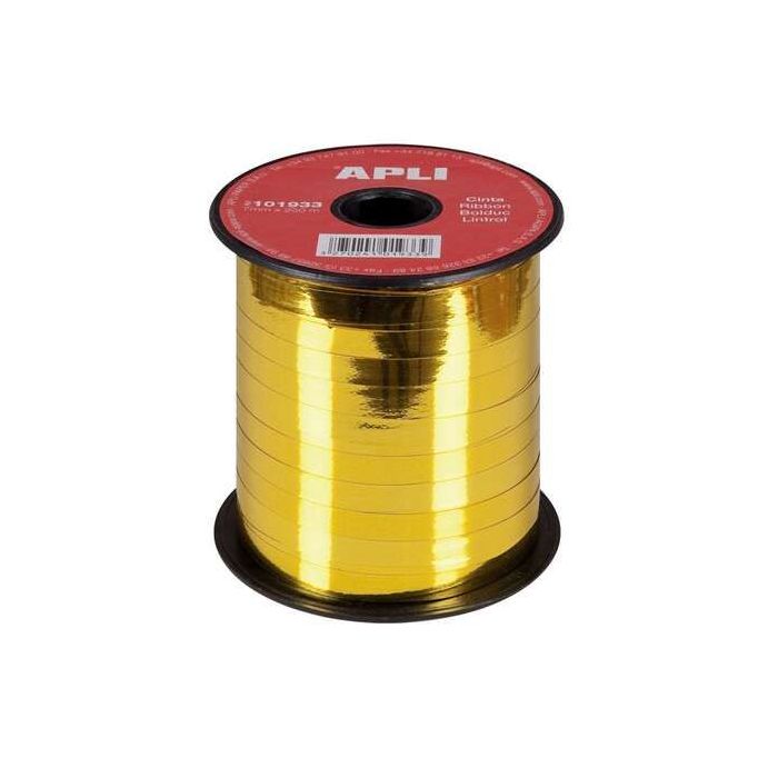 Apli Rollo de Cinta para Envolver Regalos de 7mmx250m - Acabado Brillante - Color Oro