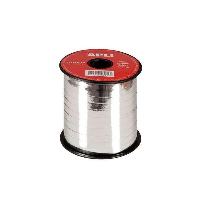 Apli Rollo de Cinta para Envolver Regalos de 7mmx250m - Acabado Brillante - Color Plata