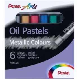 Pentel Oil Pastels Pack de 6 Pasteles Oleo Metalicos - Blandos, Cremosos y de Secado Lento - Colores Metalicos Surtidos