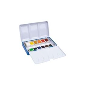 Milan Art Estuche Metalico de 12 Acuarelas Medio Godet - Opacos y Resistentes a la Luz - Mezclables - Bandeja Abatible - Colores Surtidos