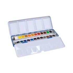 Milan Art Estuche Metalico de 24 Acuarelas Medio Godet - Opacos y Resistentes a la Luz - Mezclables - Bandeja Abatible - Colores Surtidos