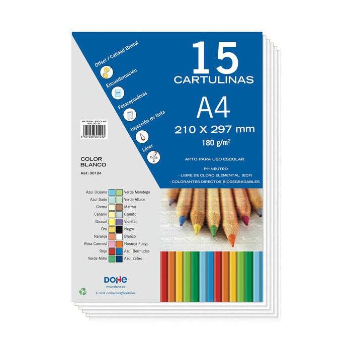 Dohe Pack de 15 Cartulinas A4 - 21x29.7cm - Gramaje de 180g - Color Blanco