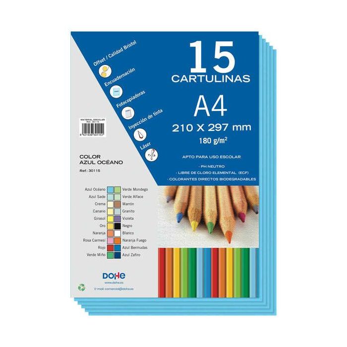 Dohe Cartulinas A4 - 15 Hojas - Gramaje de 180g - Colores Surtidos