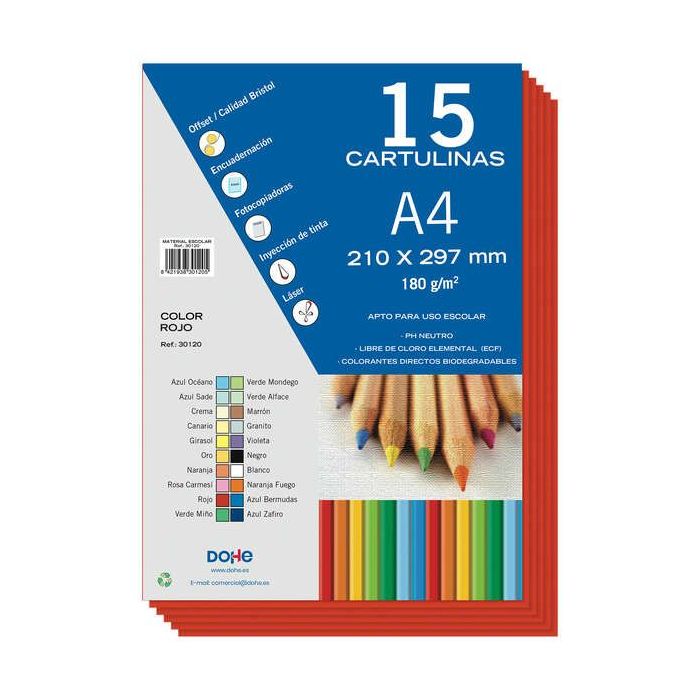 Dohe Cartulinas A4 - 15 Hojas - Gramaje de 180g - Colores Surtidos