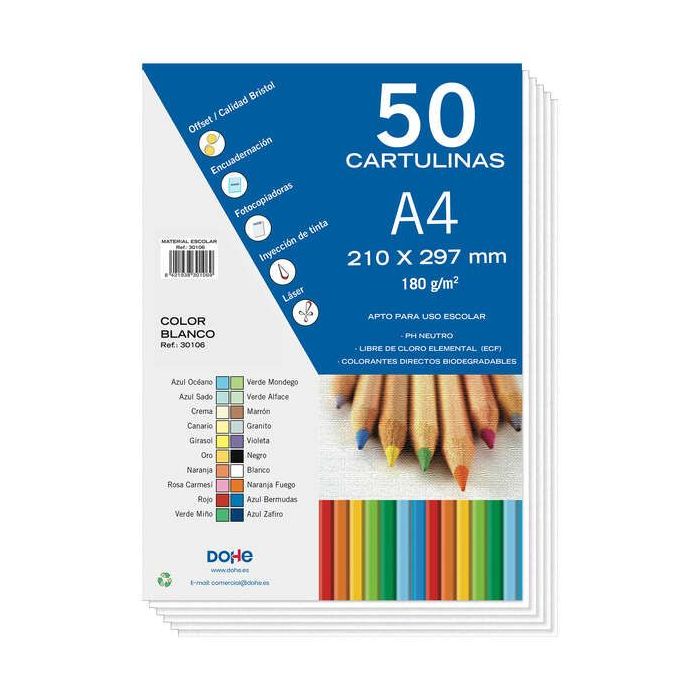 Dohe Cartulinas de Colores de 180 G/M2 - Tamaño A4 - PH Neutro - Libres de Cloro Elemental - Colorantes Biodegradables