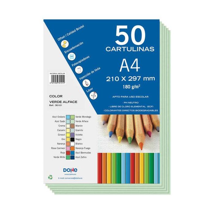 Dohe Cartulinas de Colores de 180 G/M2 - Tamaño A4 - PH Neutro - Libres de Cloro Elemental - Colorantes Biodegradables