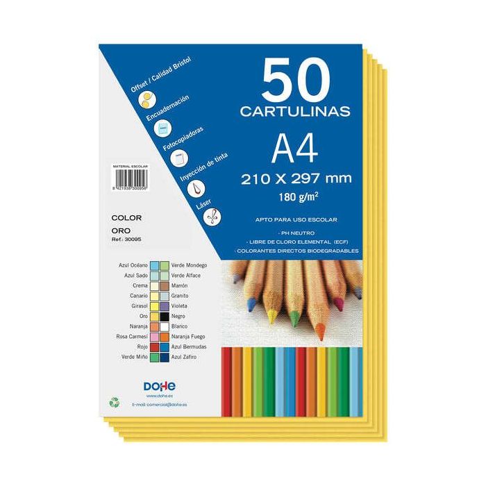 Dohe Cartulinas de Colores de 180 G/M2 - Tamaño A4 - PH Neutro - Libres de Cloro Elemental - Colorantes Biodegradables