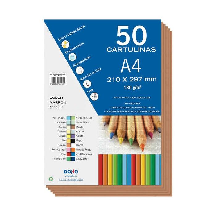 Dohe Cartulinas de Colores de 180 G/M2 - Tamaño A4 - PH Neutro - Libres de Cloro Elemental - Colorantes Biodegradables